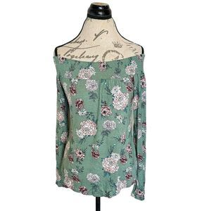 Ultra Flirt Womens Blouse Size XS Long Flared  Sleeve Floral Off the Shoulder